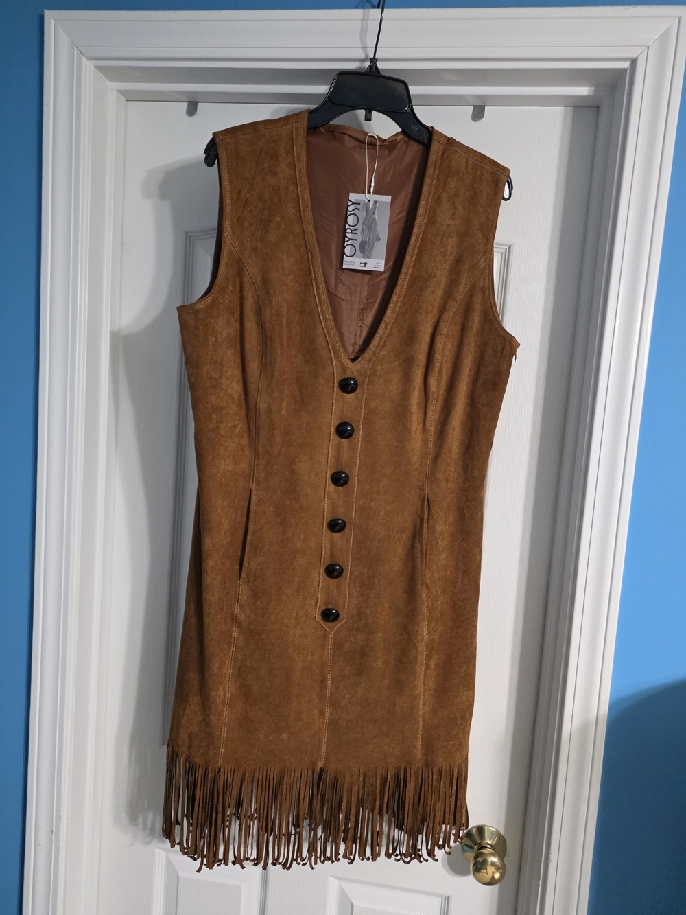 Brown Faux Suede Fringe Sleeveless Dress - PLEASE READ DESCRIPTION